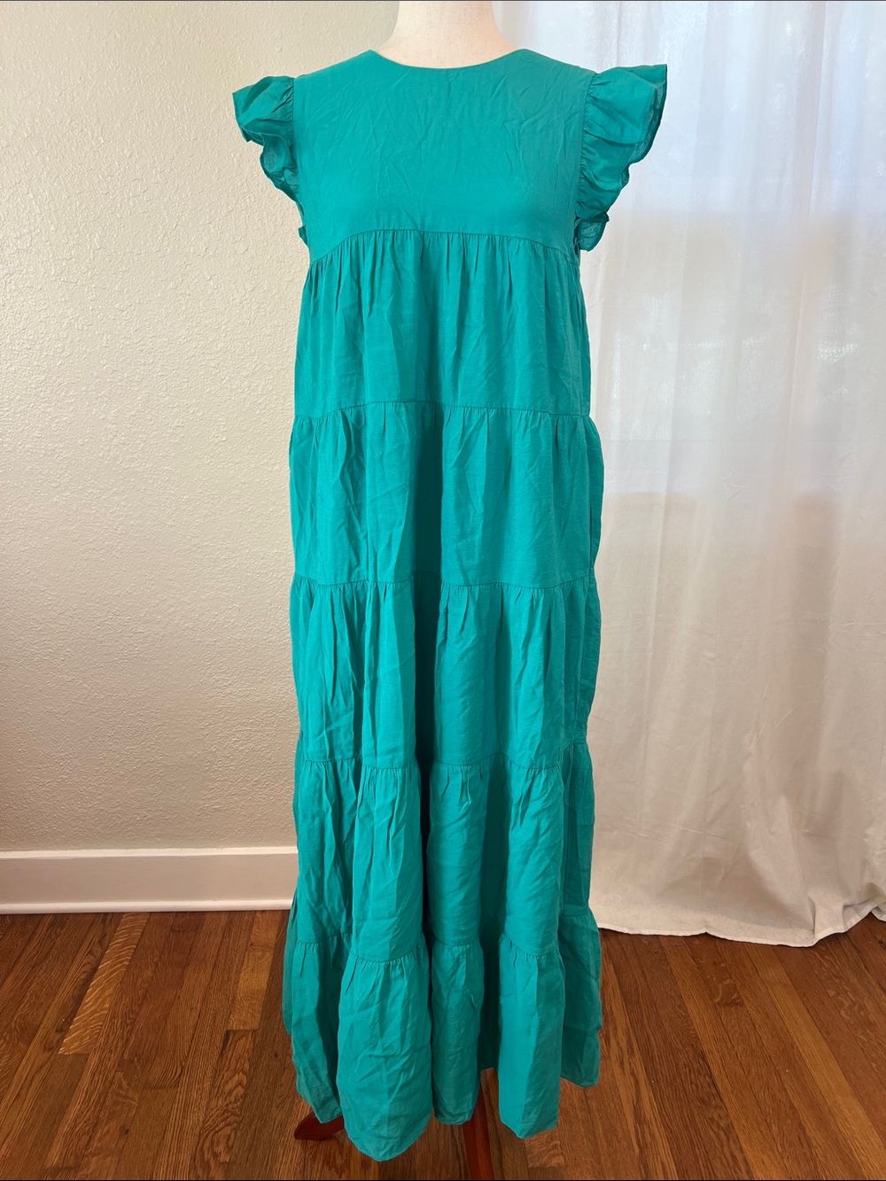 English Factory Teal Tiered Maxi Dress with Ruffle Cap Sleeves. Size S. NWOT